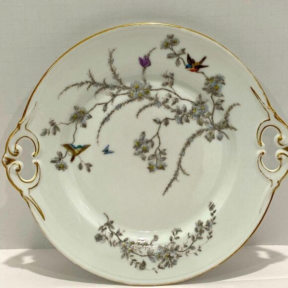 Limoges Haviland Vintage Serving Plate With Gold Trim Floral & Bird Print